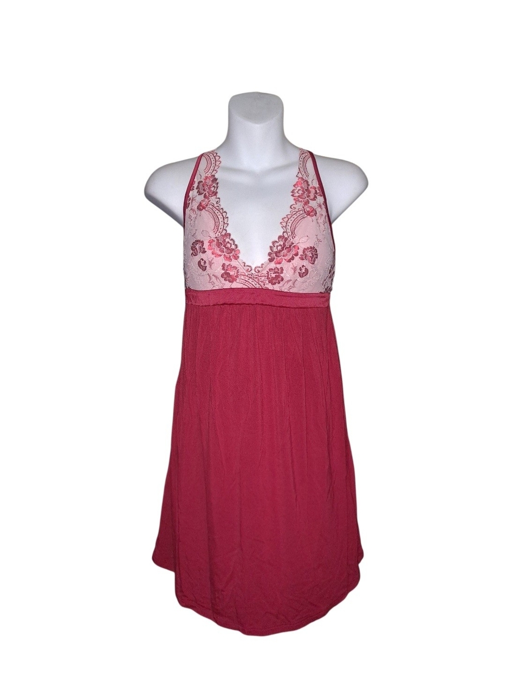 Lace-Trimmed Pink & Raspberry Sleep Chemise